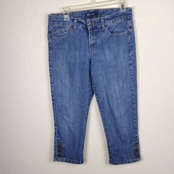 Anne Klein Button Bottom Denim Cropped Jeans - Picture 1 of 12